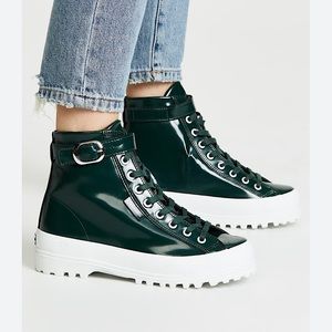 ALEXA CHUNG x Superga Patent Leather High Top Sneakers In Forest Green Size 7.5